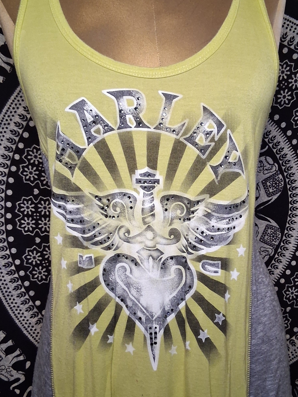 Vintage Y2K Harley Davidson Rhinestone Winged Heart Tank Top